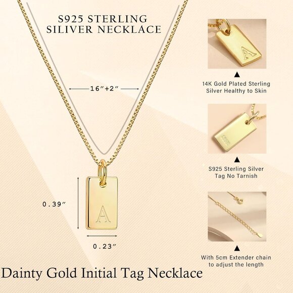 Dainty Gold Initial Necklace 16+2in Sterling Silver Pendant for Women - Picture 6 of 7